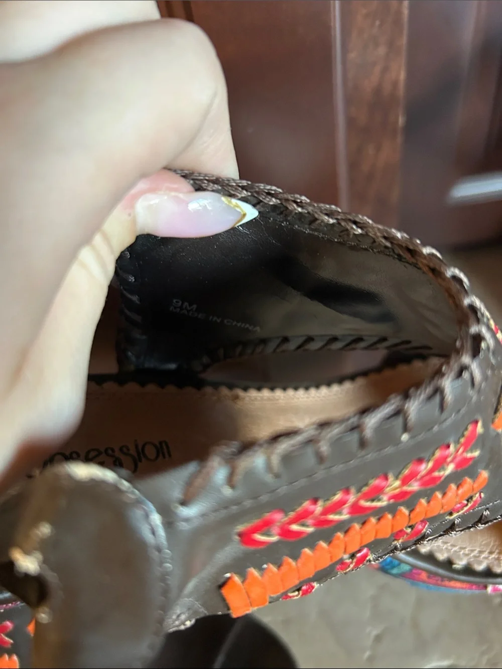 Black Embroidered Wedge Sandals with Colorful Accent